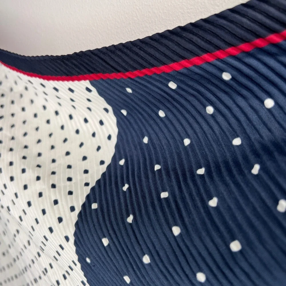 Banana‎ Republic Polka Dot Pleated Scarf Square Navy White Red Coastal Chic NWT